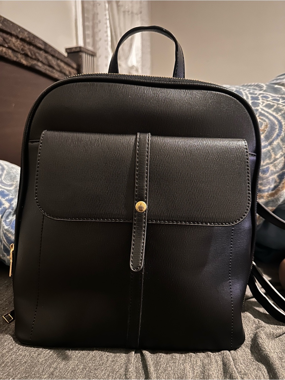 Miztique Black Faux Leather Backpack with Front Flap Pocket NEW WITHOUT TAG - Picture 9 of 11